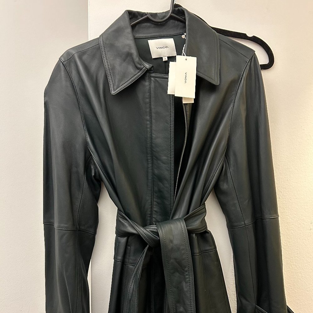 Vince - Leather Trench Coat in Dark Watercress, size 12